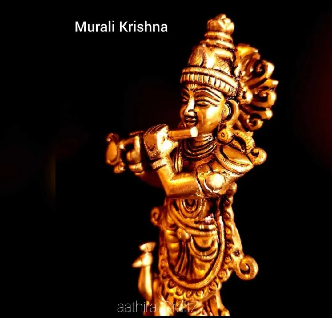 Murali Krishna Statue Brass Antique Finish Krishna Brass Sculpture - secondary
