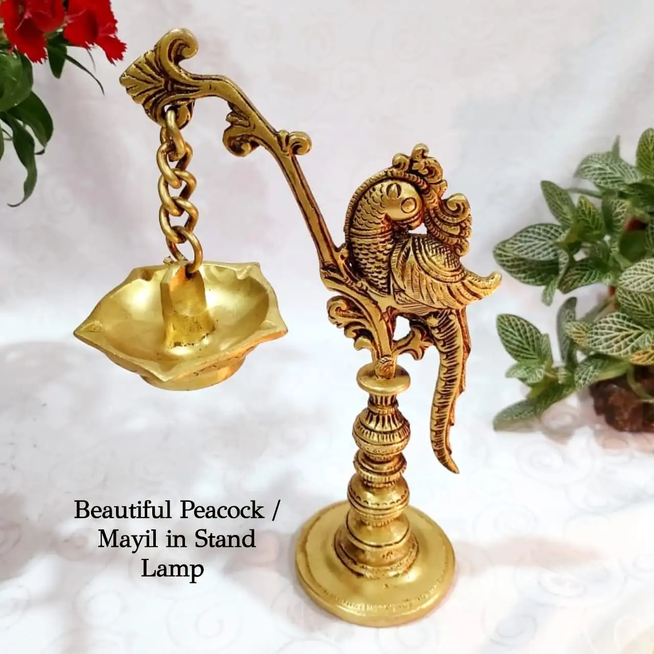 Beautiful Peacock / Mayil Vilakku Brass Antique FinishThingal Essentials LLP
