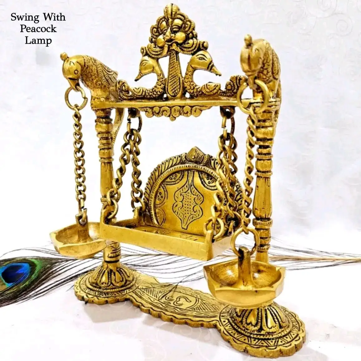 Swing with Pair of Peacock Design Hanging Lamp / Brass Antique Finish - secondary