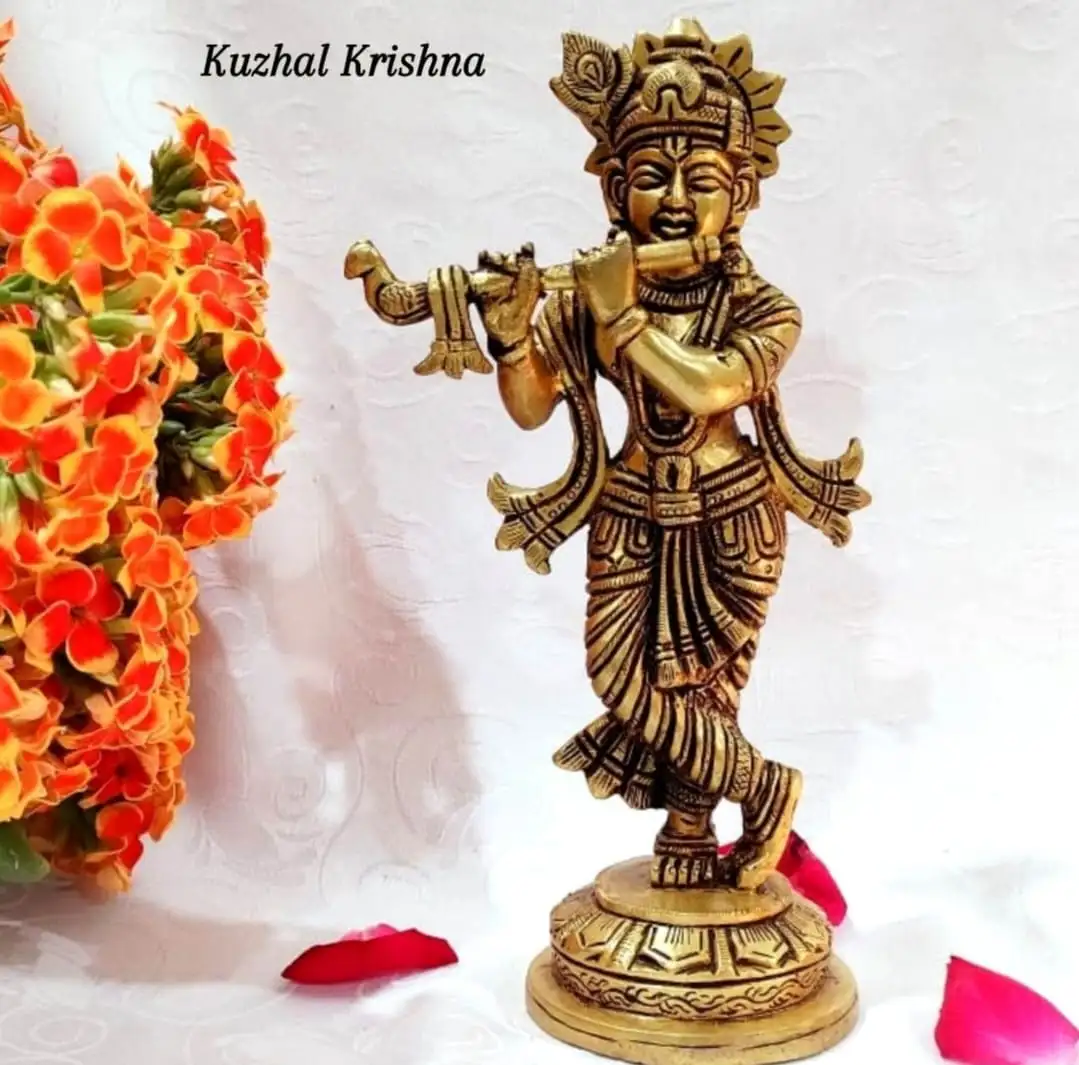 Kuzhal Krishna statue  Brass Antique FinishThingal Essentials LLP