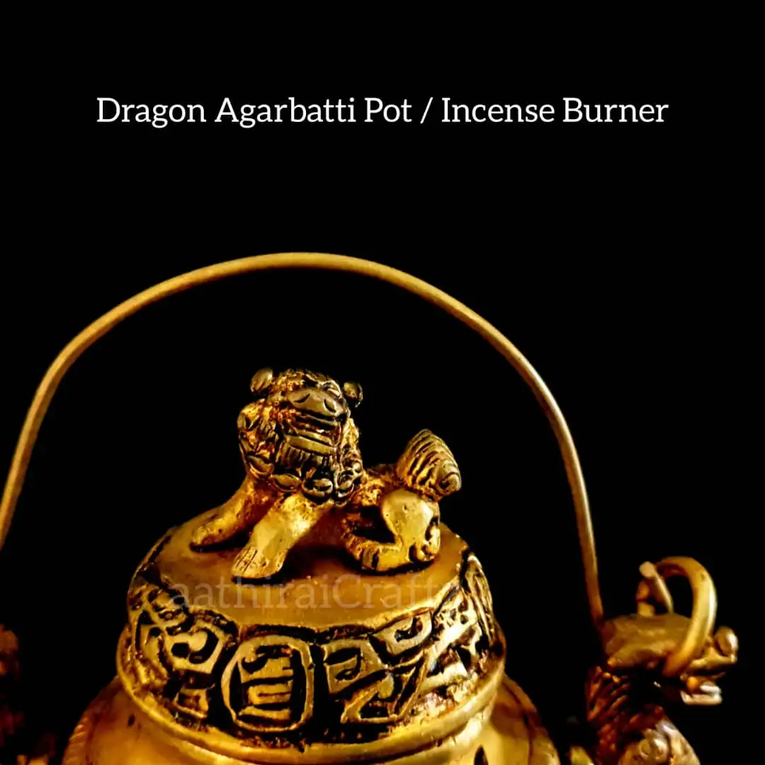 Dragon Brass Incense Burner Pot Antique Finish - secondary