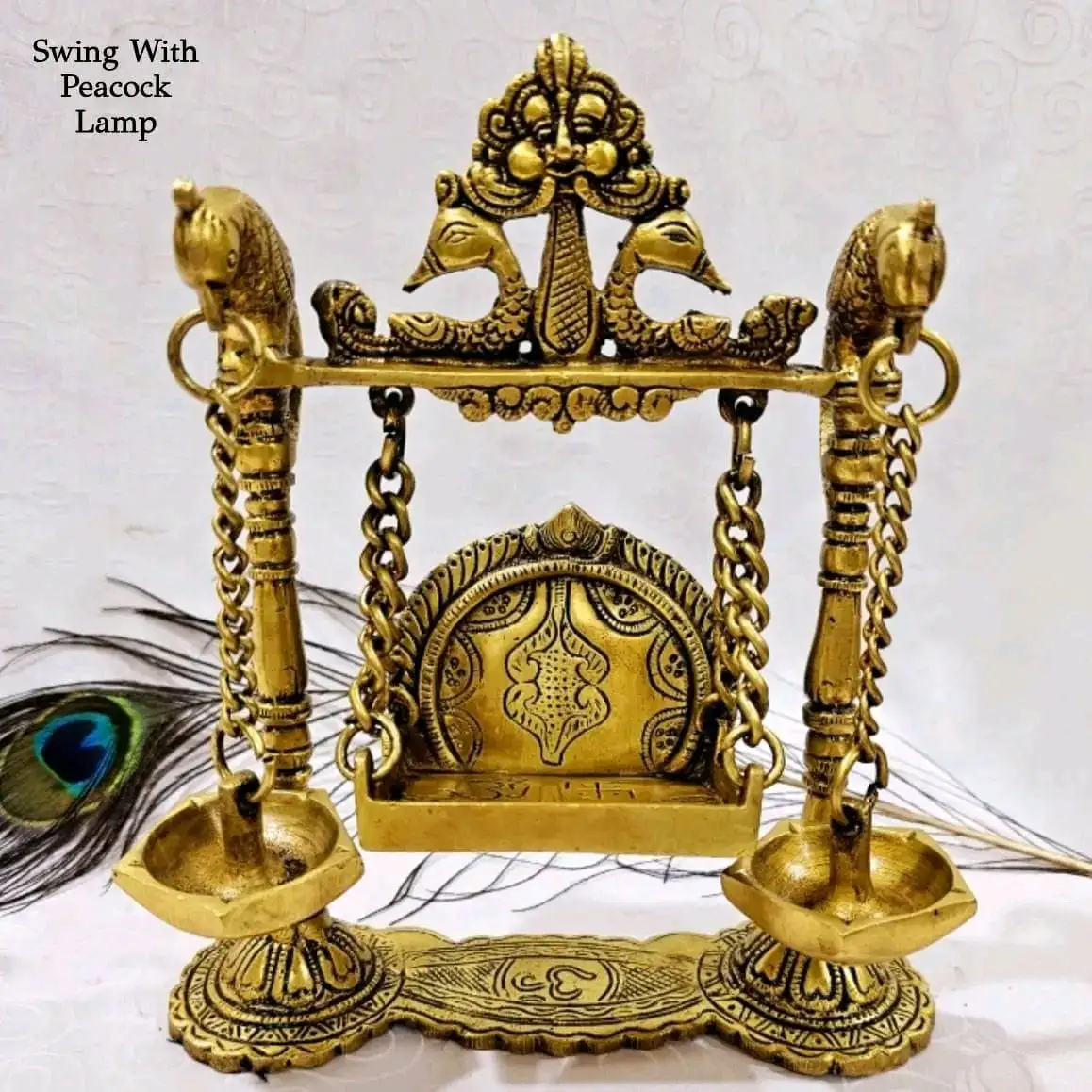Swing with Pair of Peacock Design Hanging Lamp / Brass Antique Finish