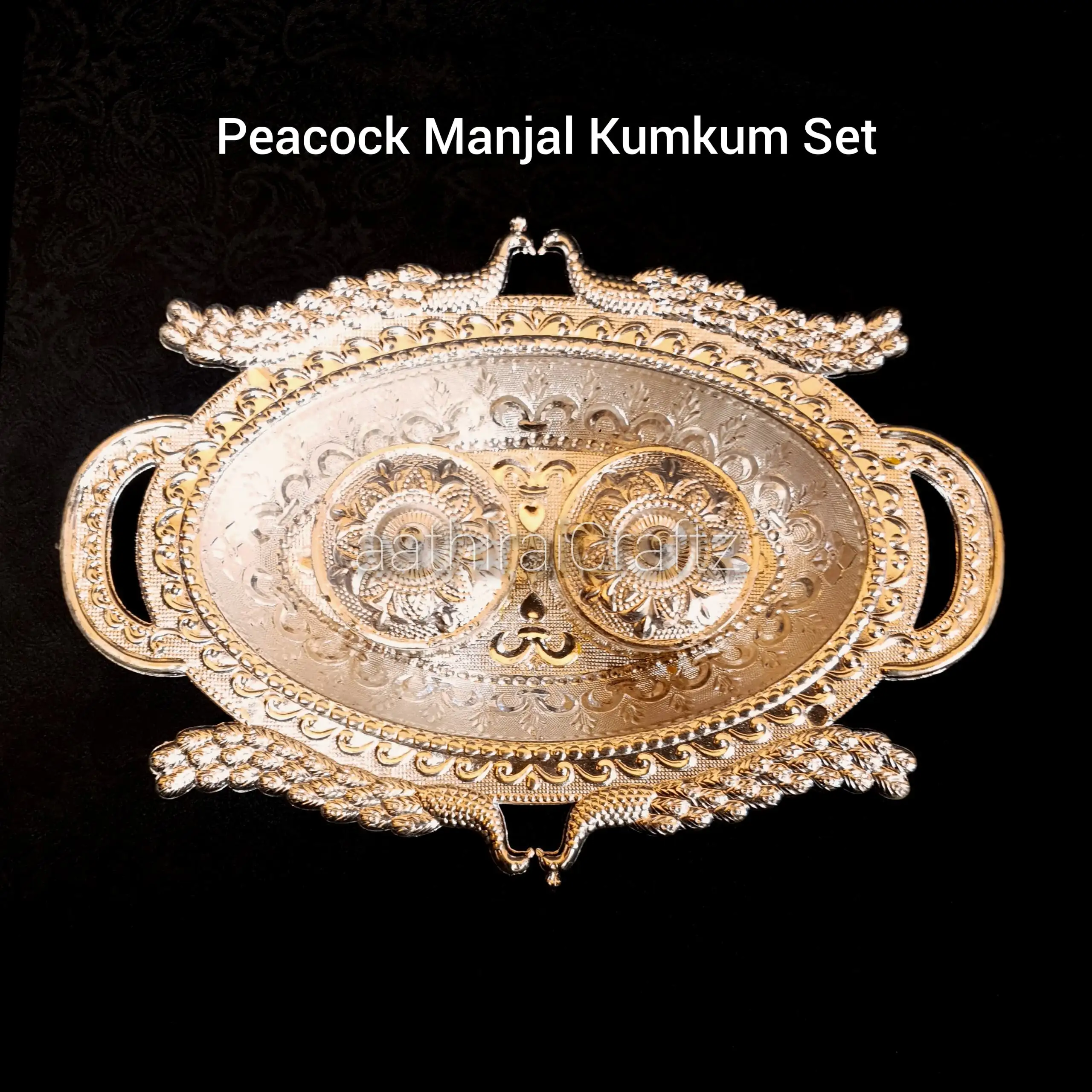 Silver Coated Peacock Manjal Kumkum Holder - secondary