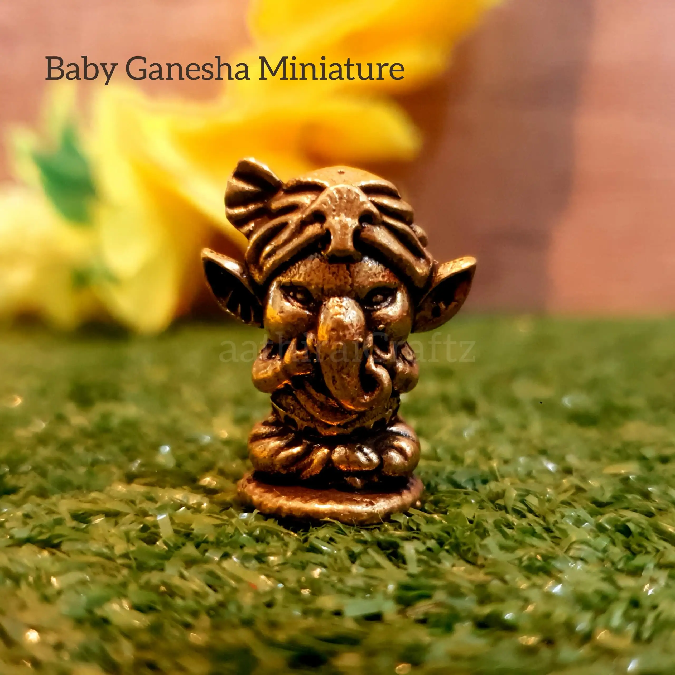 Baby Ganesha Miniature  Brass Antique FinishThingal Essentials LLP