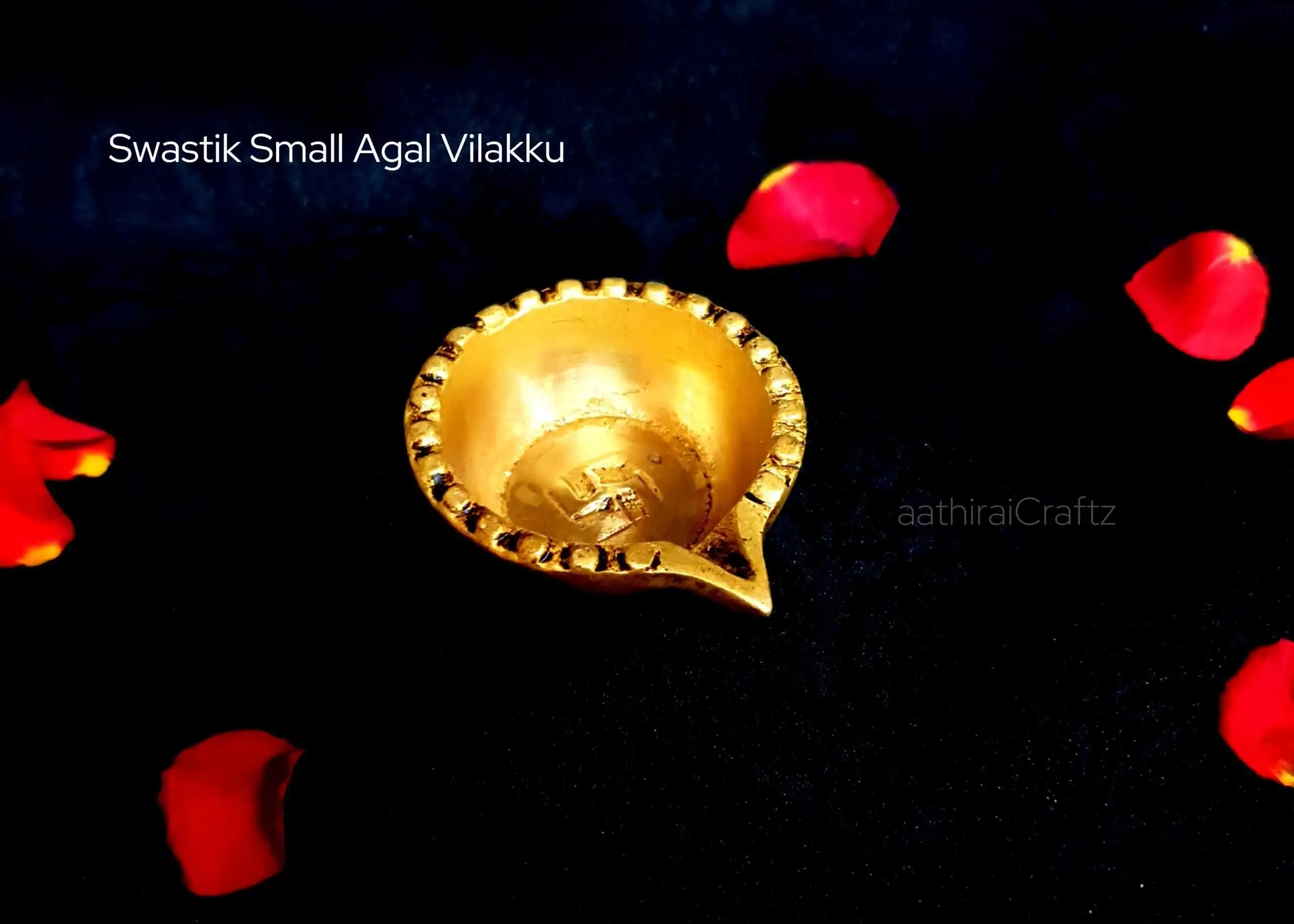 Swastik Agal Vilakku Brass Gold Antique Finish - Small - secondary