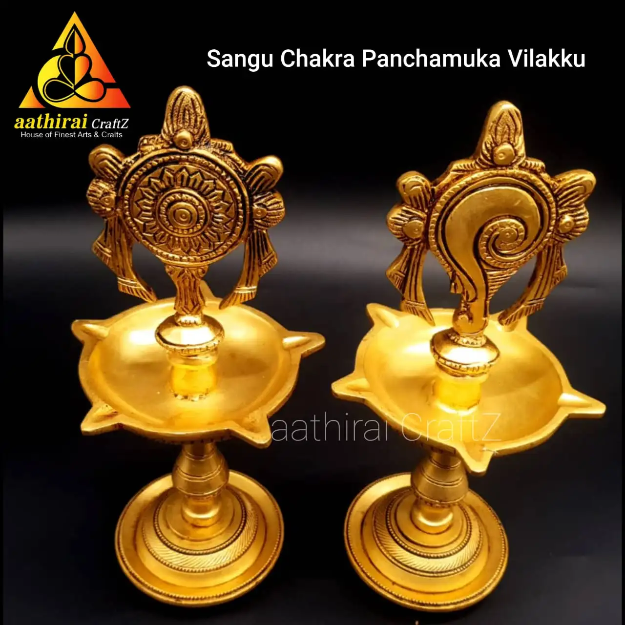 Sangu Chakra Panchamuka Vilakku Set /  Five Faces Sangu Chakram Lamp Pair - secondary
