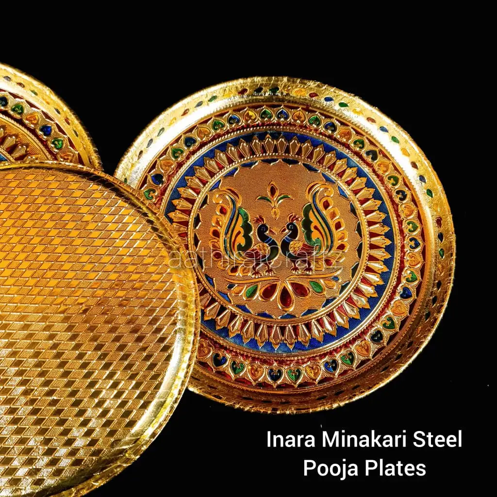 Inara Minakari Steel Pooja Plates - SmallThingal Essentials LLP