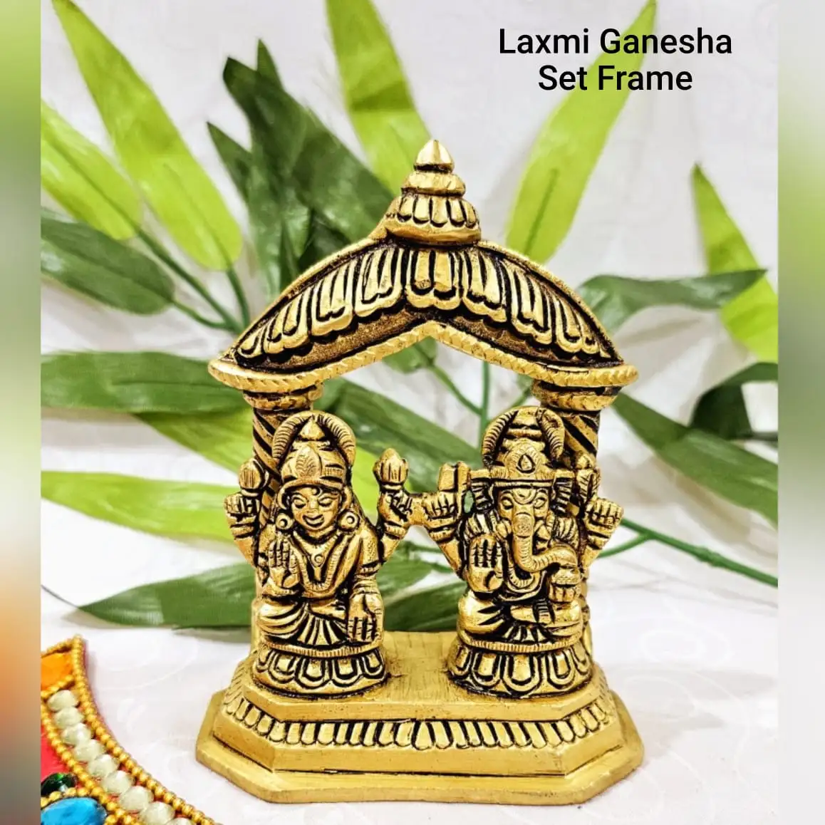Laxmi Ganesha Idol  Brass Antique FinishThingal Essentials LLP