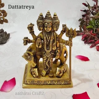 Lord Dattatreya Statue (B) Brass Antique Finish Dattatreyar Brass SculptureThingal Essentials LLP