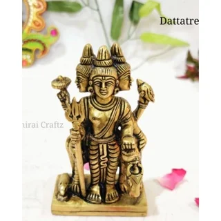 Lord Dattatreya Statue (M) Brass Antique Finish Dattatreyar Brass SculptureThingal Essentials LLP