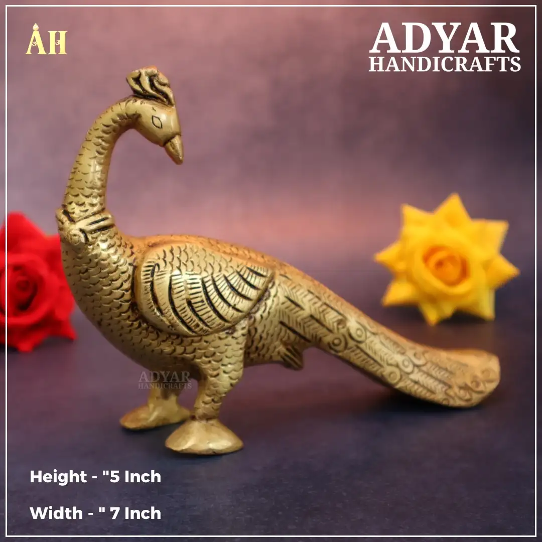 5 Inch Superfine Antique Peacock Figurine BrassAdyar Handicrafts