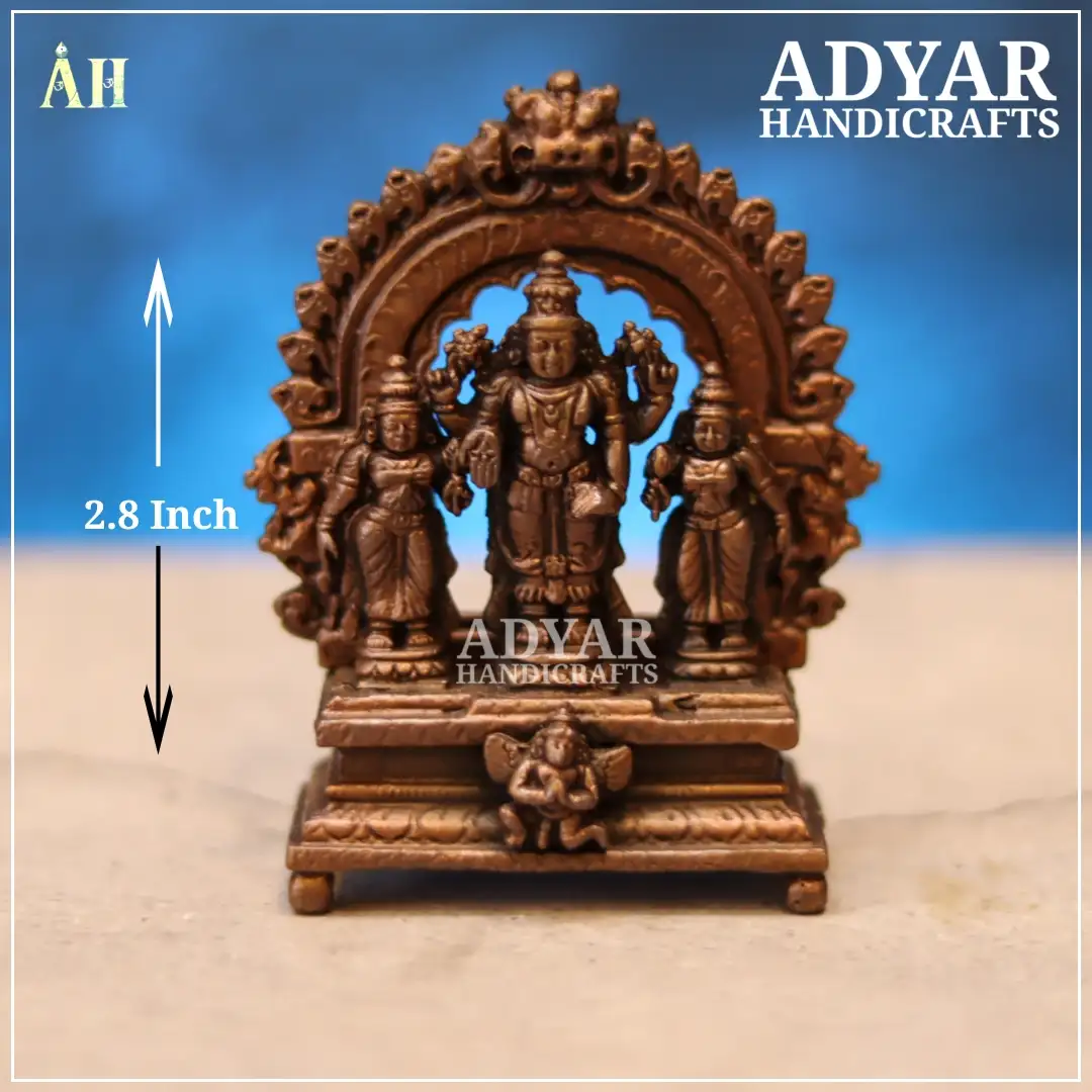 2.8 Inch Perumal Sridevi bhudevi copper IdolAdyarhandicrafts