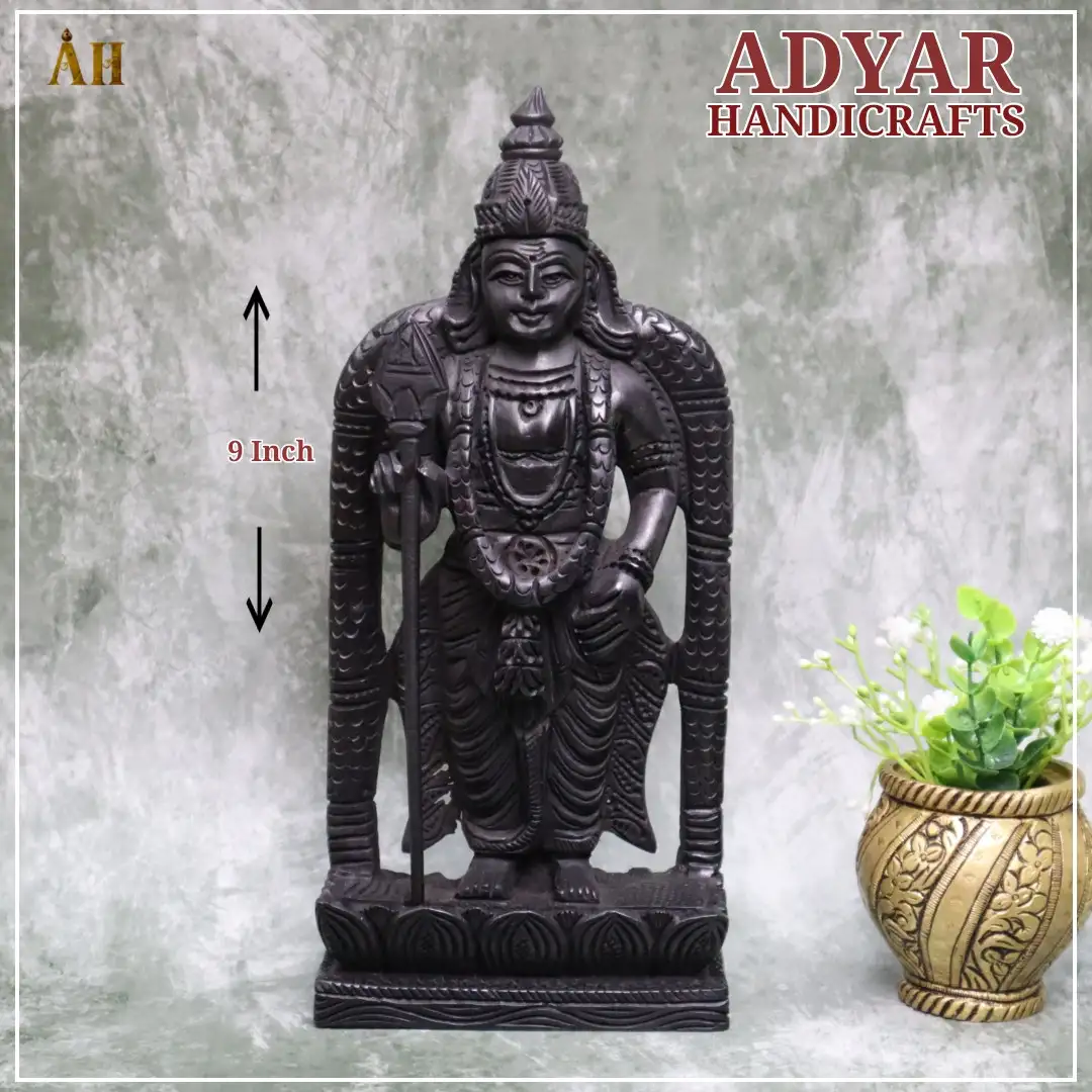 ORIGINAL KARUNGALI WOOD MURUGAN STATUE 9 INCH