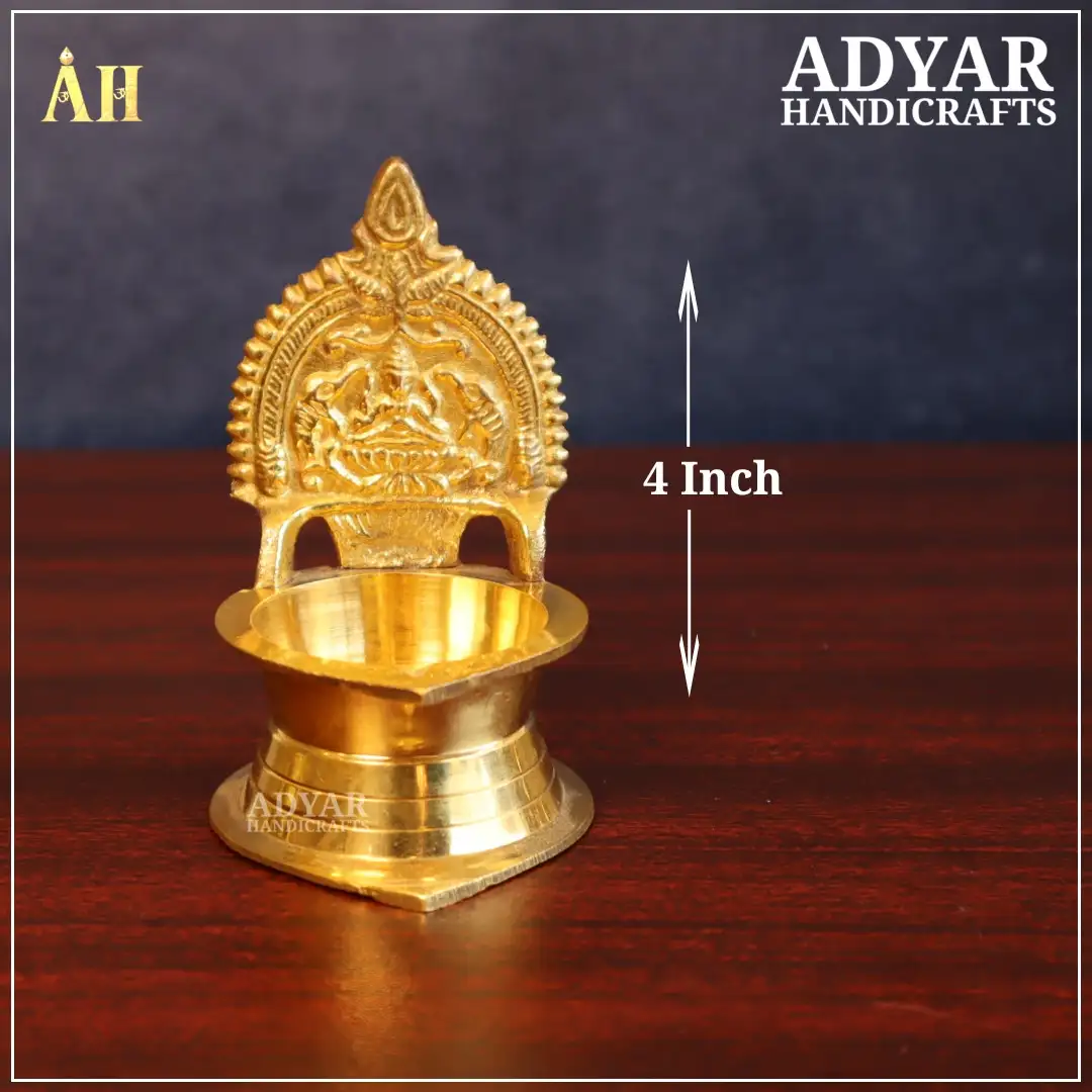4 Inch Brass Gajalakshmi Kamakshi VilakkuAdyar Handicrafts