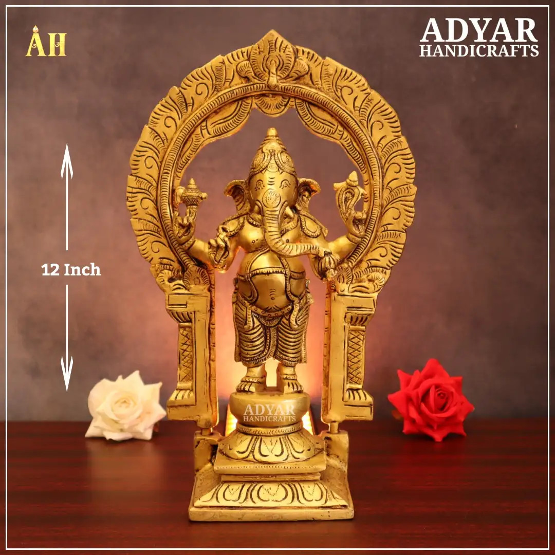 12 Inch Standing Ganesh With Thiruvachi Brass Statue