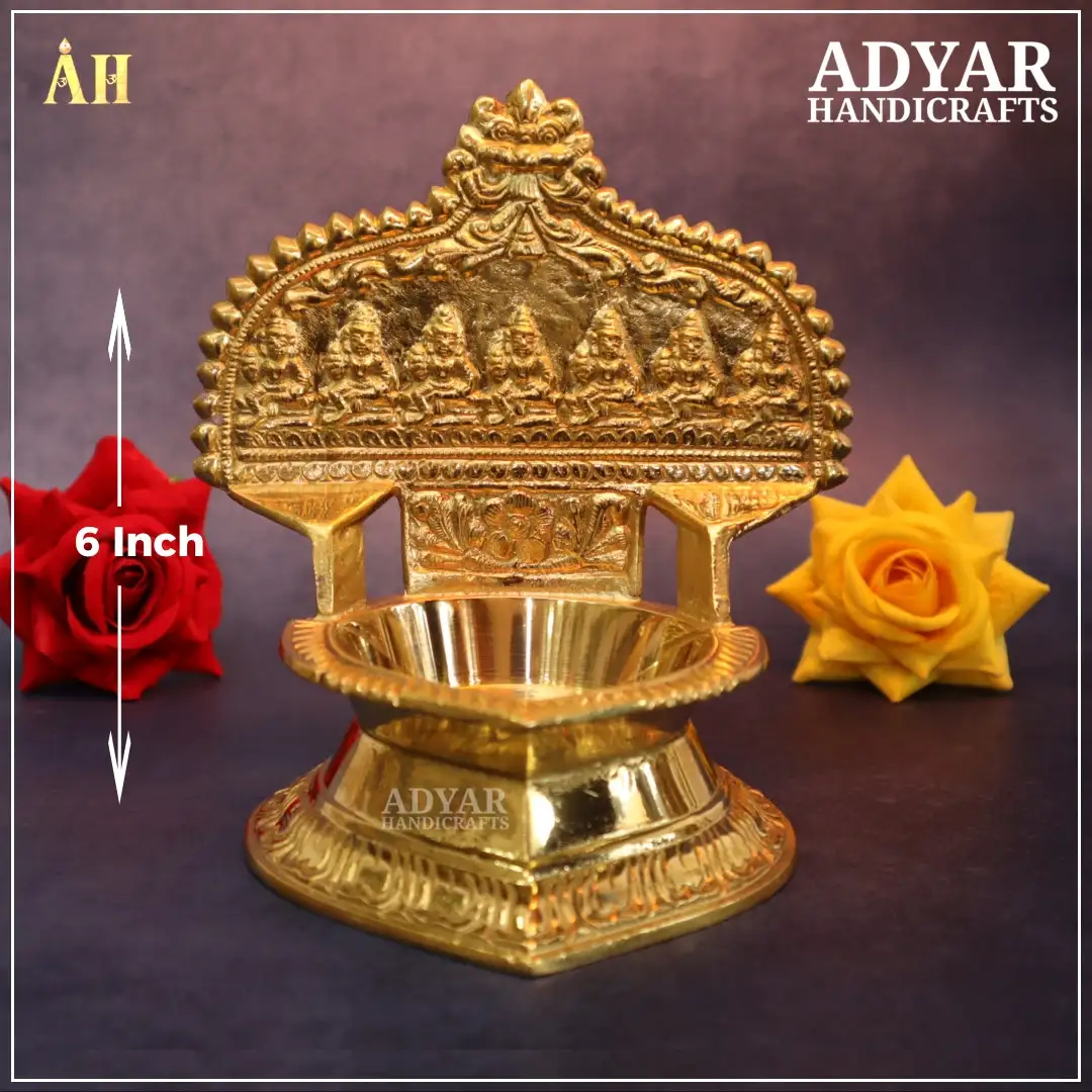 6 Inch Sabtha Kanni Kamakshi Vilakku BrassAdyar Handicrafts
