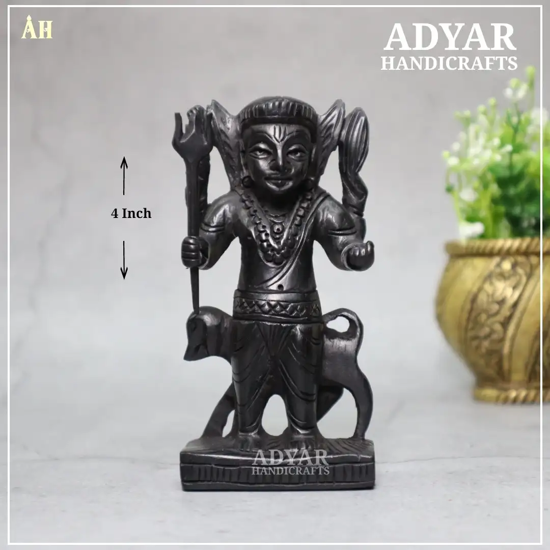 ORIGINAL KARUNGALI WOOD BAIRAVAR STATUE 4 INCH