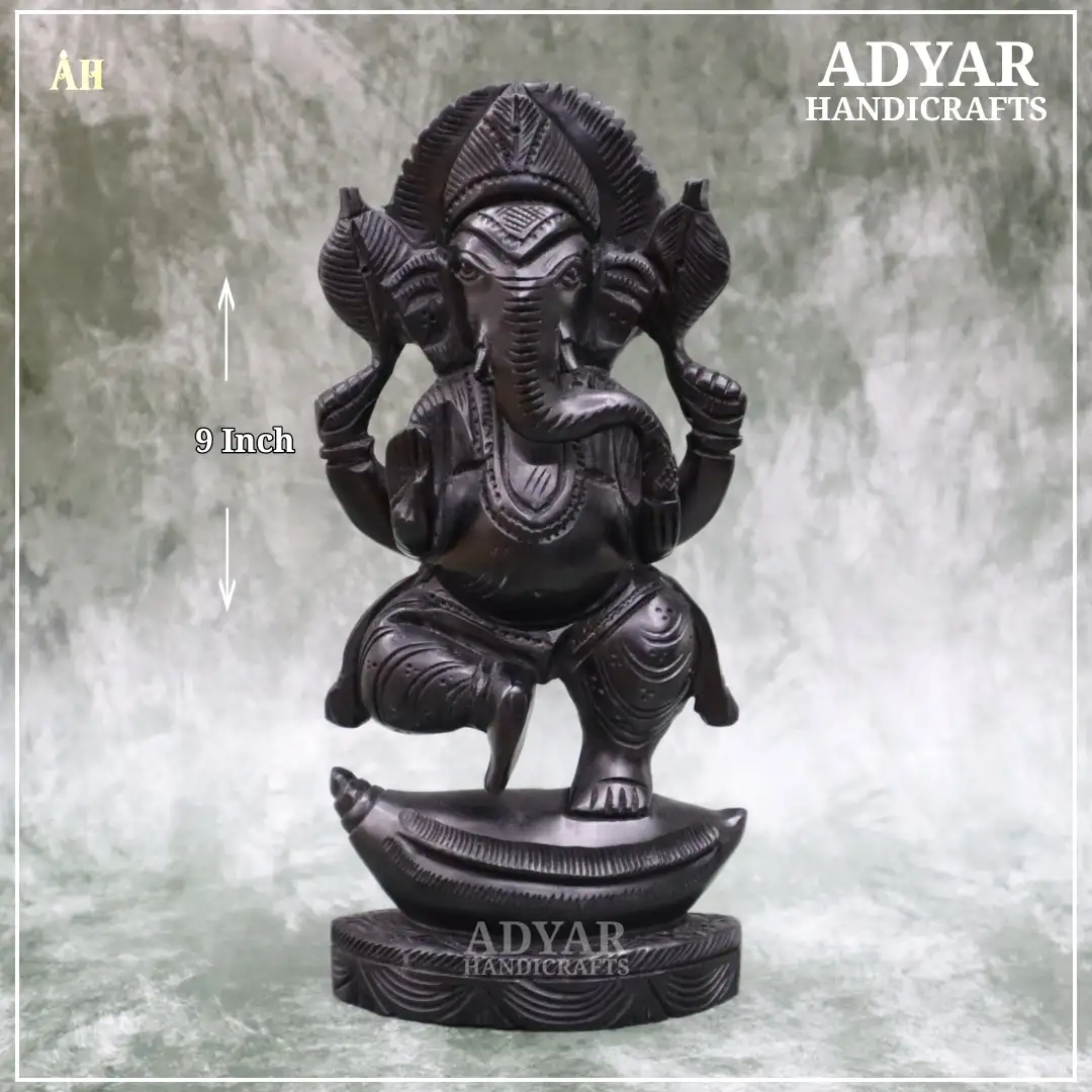 ORIGINAL KARUNGALI WOOD DANCING GANESHA 9 INCHAdyar Handicrafts