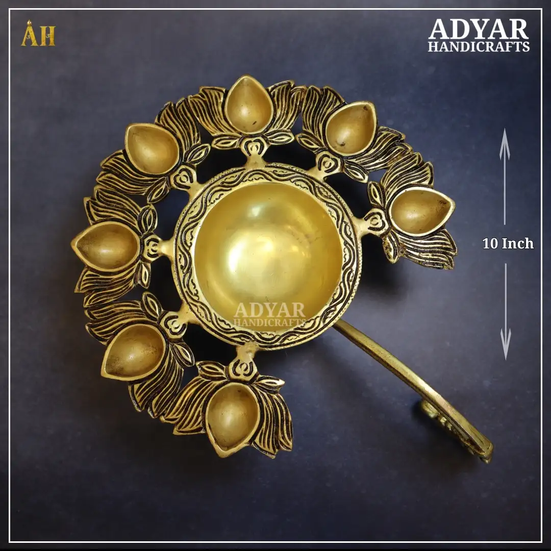 10 inch brass urli with lotus diyas