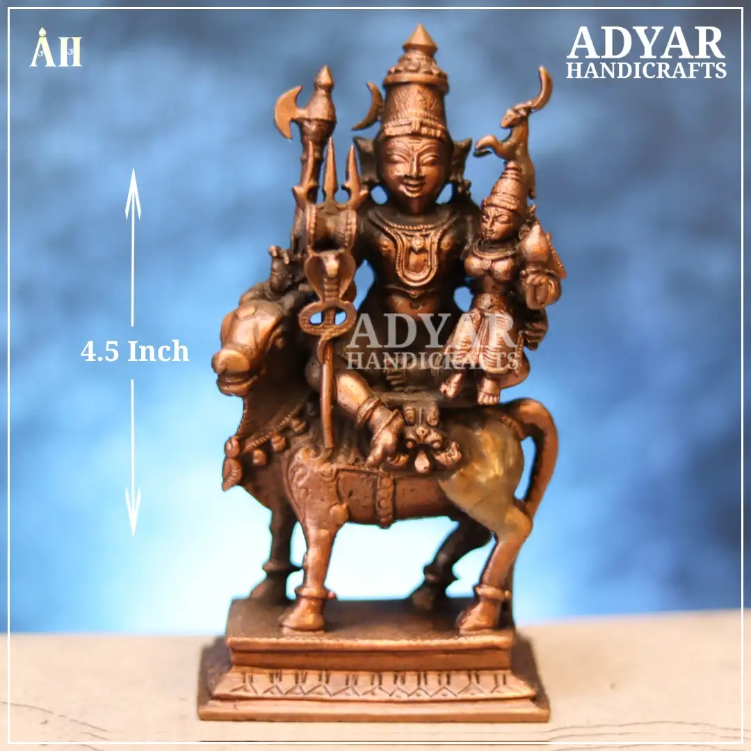 4.5 Inch Copper Shiva & Parvati on Nandi Idol – Perfect for Pradosha Pooja
