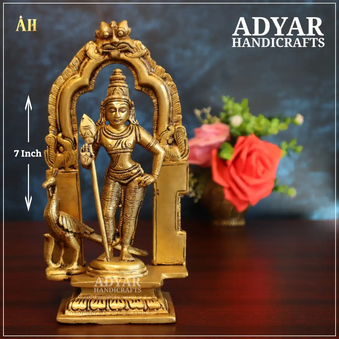 7 Inch Brass Murugan With Frame Statue
