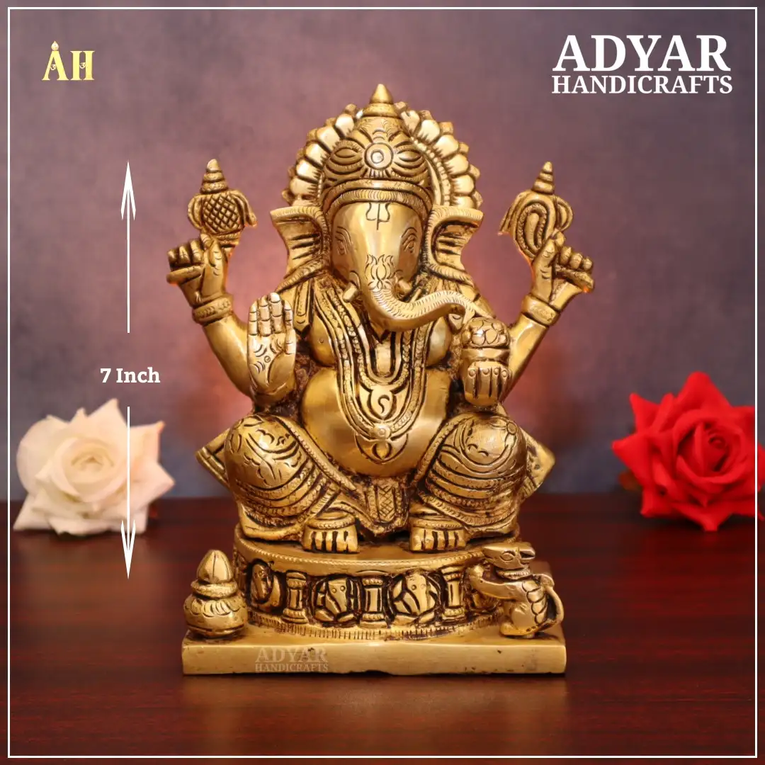 7 Inch Brass Superfine Ganesha Statue