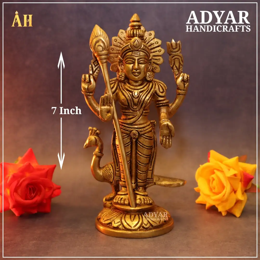 7 Inch Brass Fine Finish Lord Murugan IdolAdyarhandicrafts
