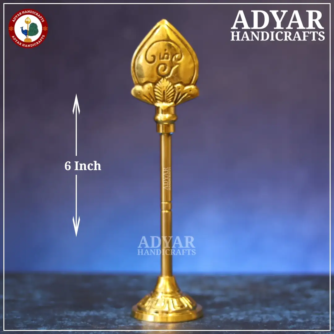 6 Inch Traditional Lord Murugan Brass Vel With Stand hover