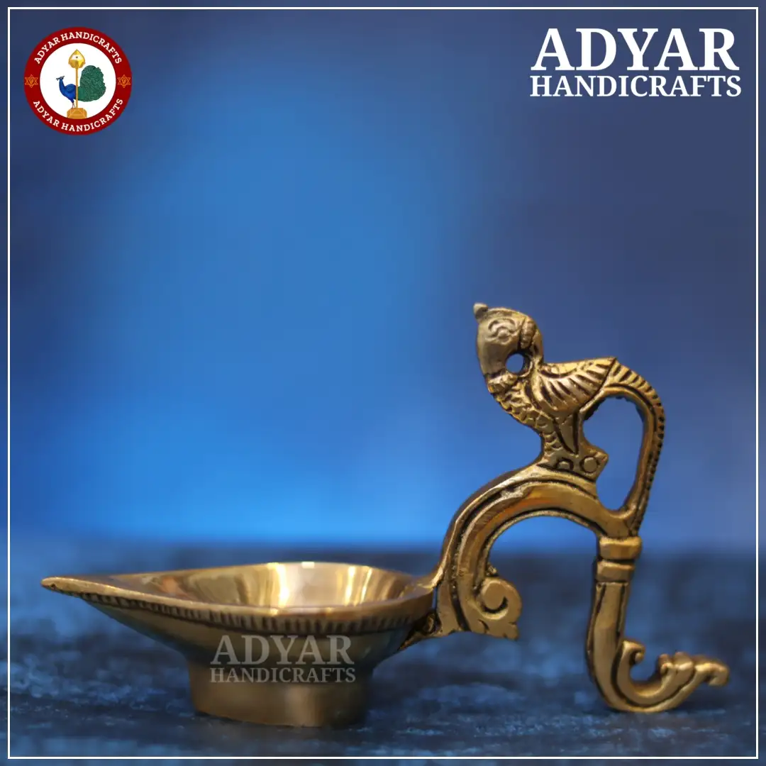 Parrot Diya Set Pair Brass hover