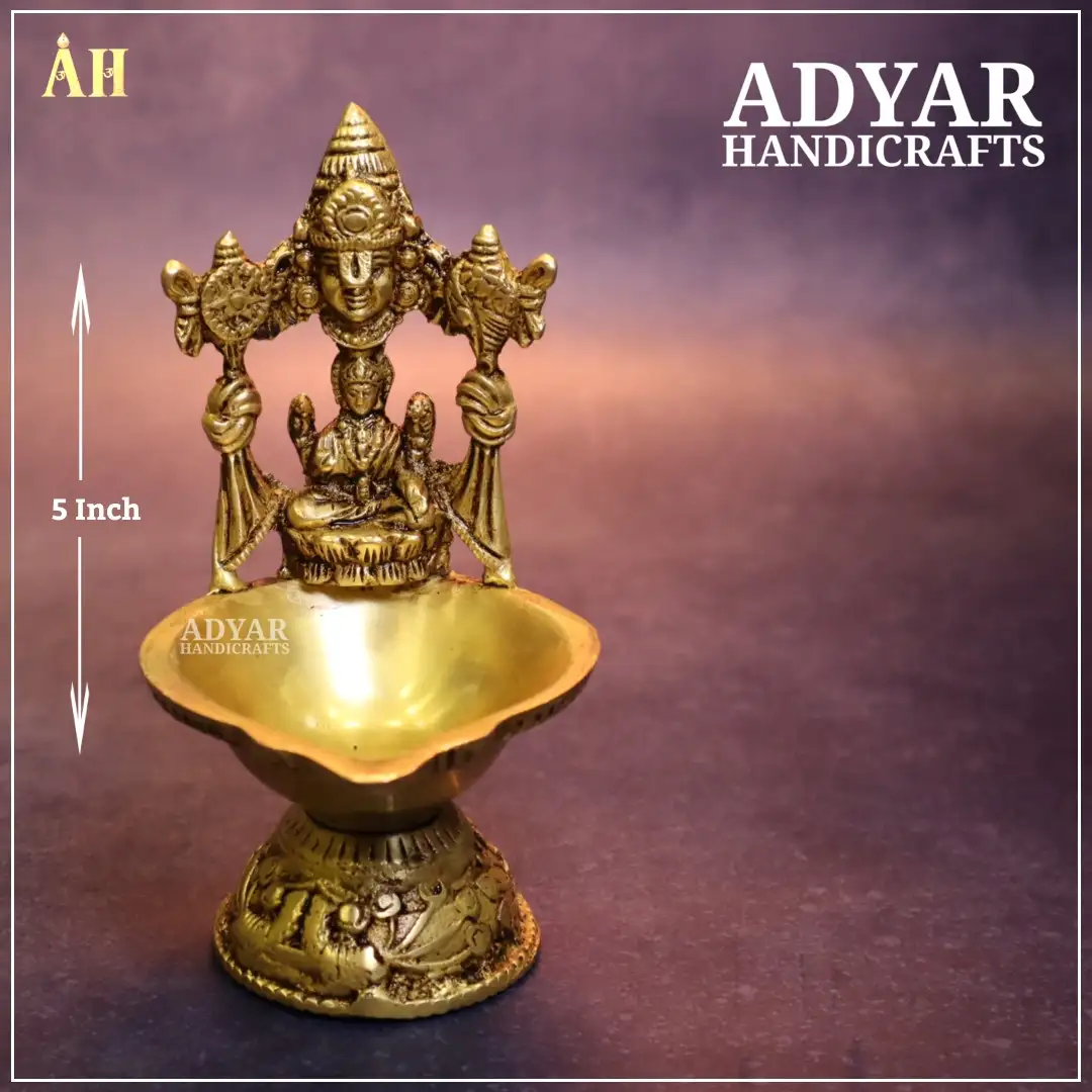 5 Inch Perumal Lakshmi Brass DiyaAdyar Handicrafts