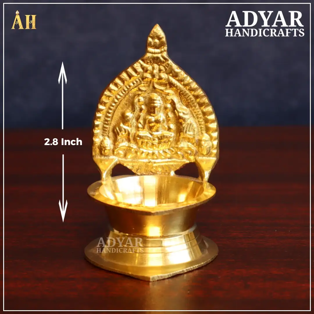 2.8 Inch Brass Gajalakshmi VilakkuAdyar Handicrafts