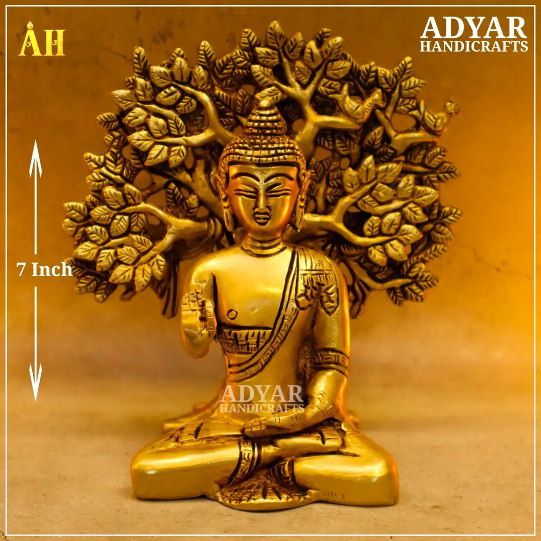 7 Inch Brass Home Decor Buddha Statue With Tree