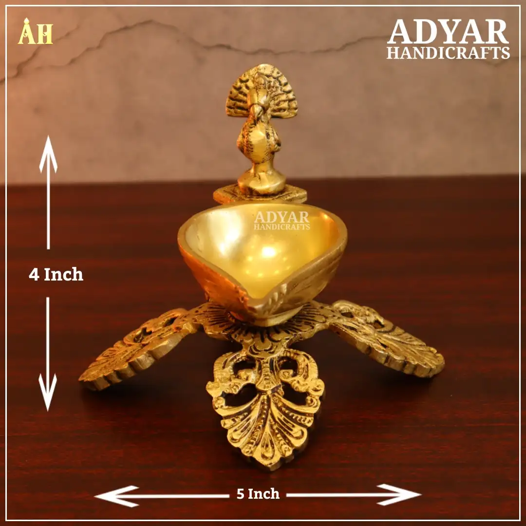 4 Inch Brass Peacock One Wick With Stand Diya