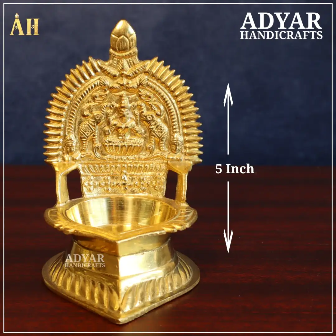 5 Inch Brass Gajalakshmi Kamakshi Amman VilakkuAdyar Handicrafts