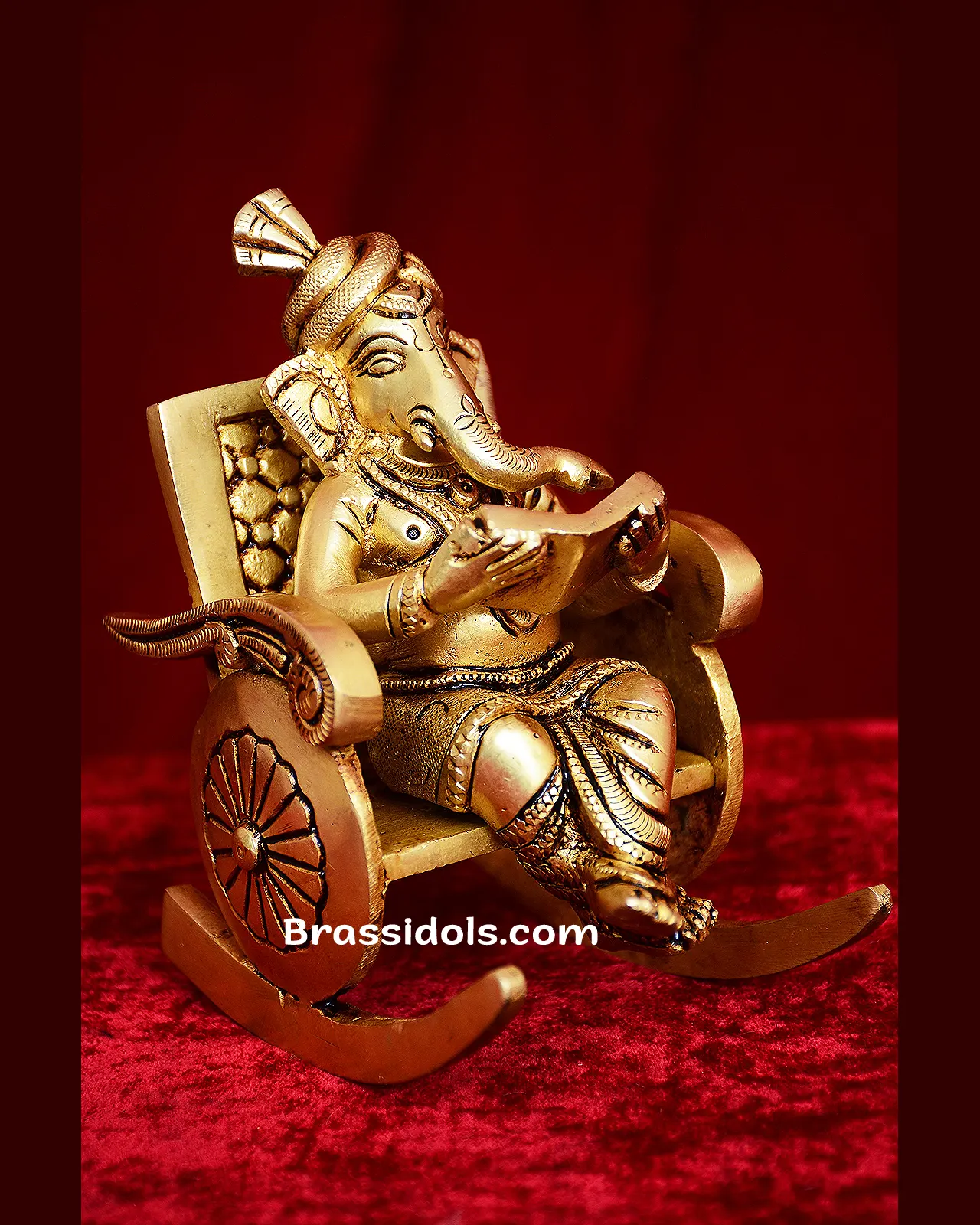 Brass Ganesha reading sitting on Chair idol - 4 inches - secondary