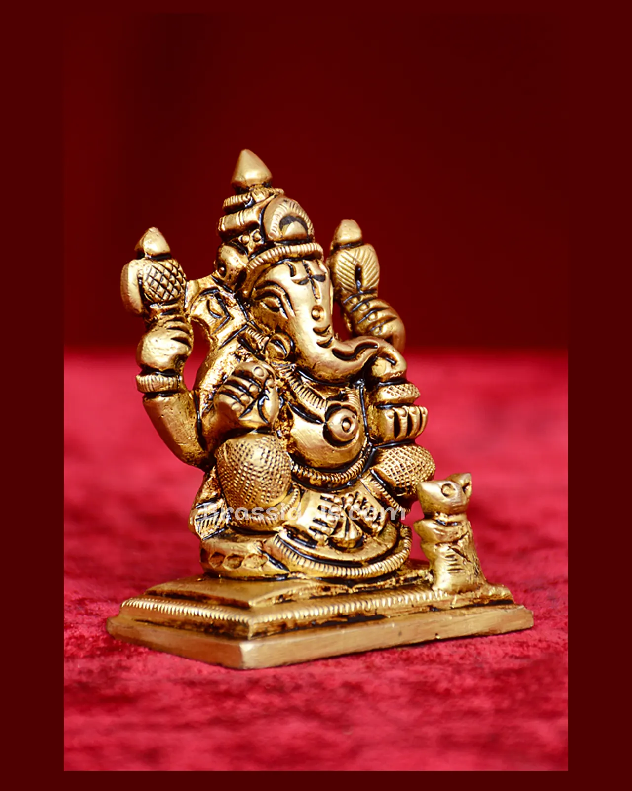 Brass Ganesha Statue with Modak- 2 inches - secondary