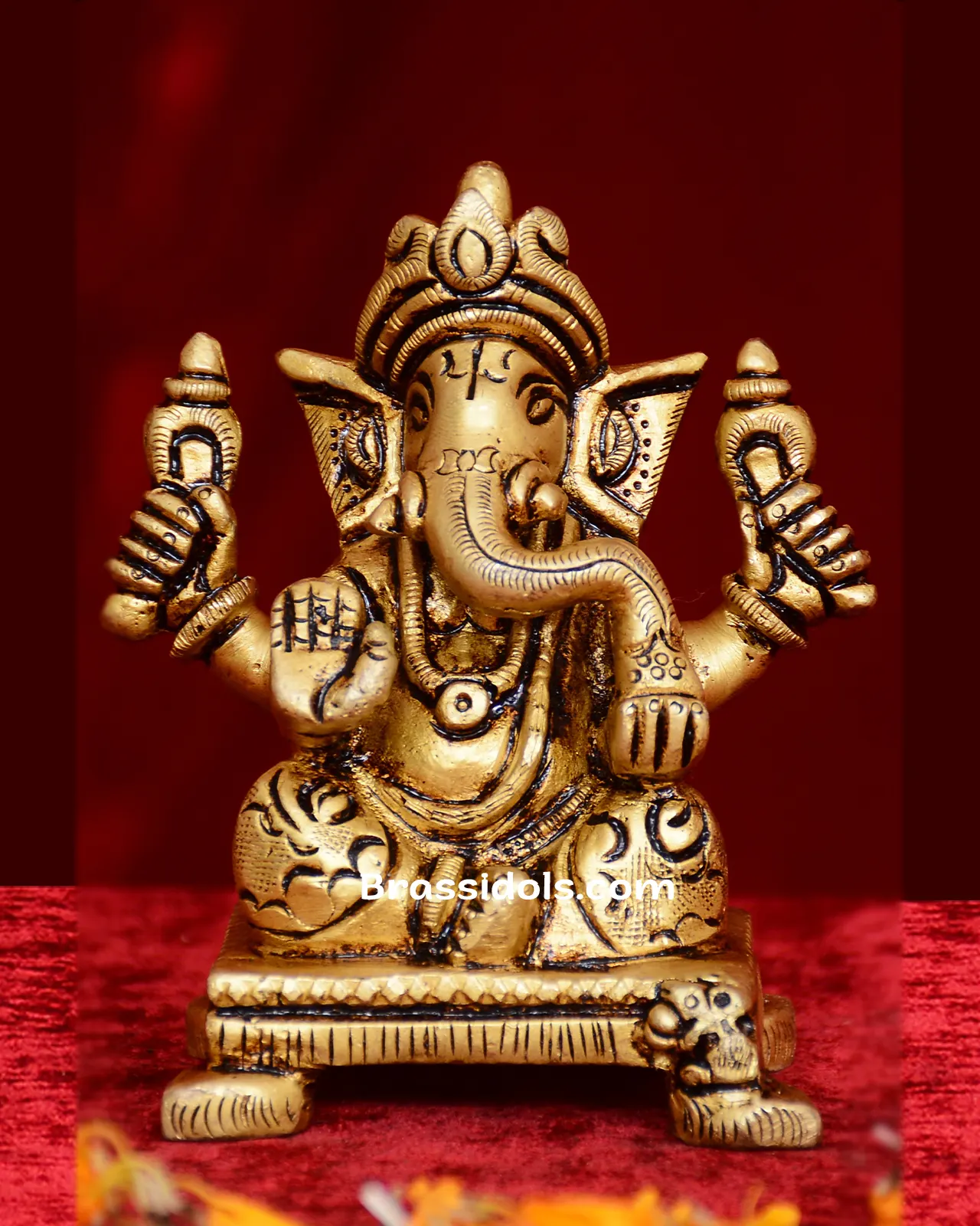 Brass Choki Ganesh idol - 3 inches