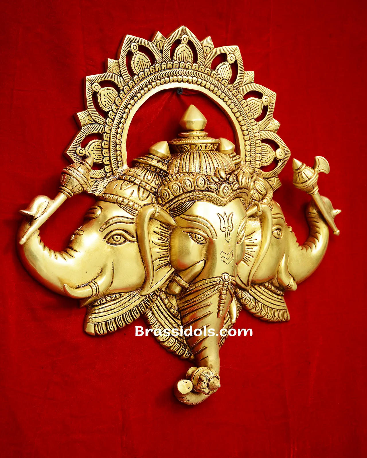 Brass 3 Face Ganesha Wall Hanging - secondary