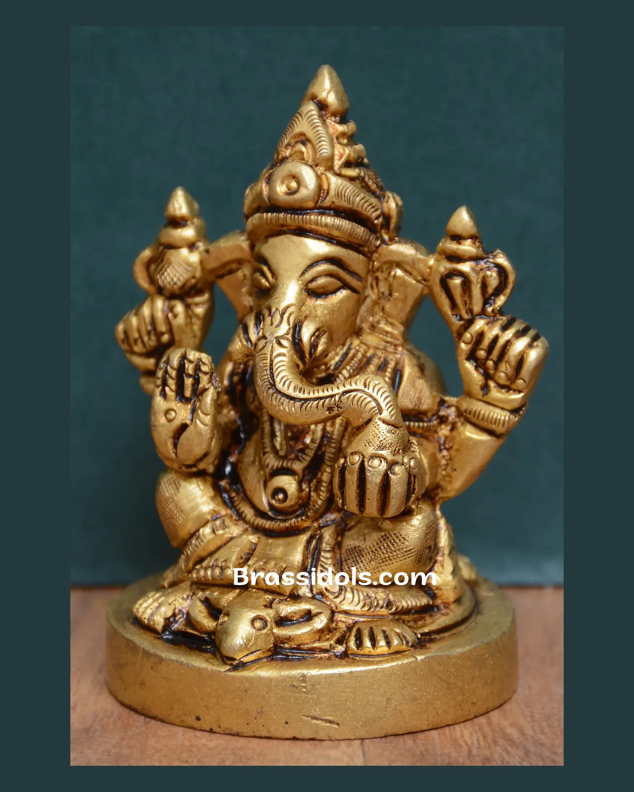 Brass Round Base Ganesha Sitting On Rat- 3 inches