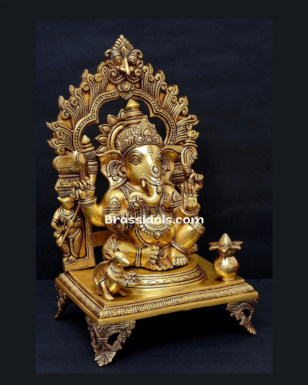 Brass frame cowki Ganesha idol - 18 inches - secondary