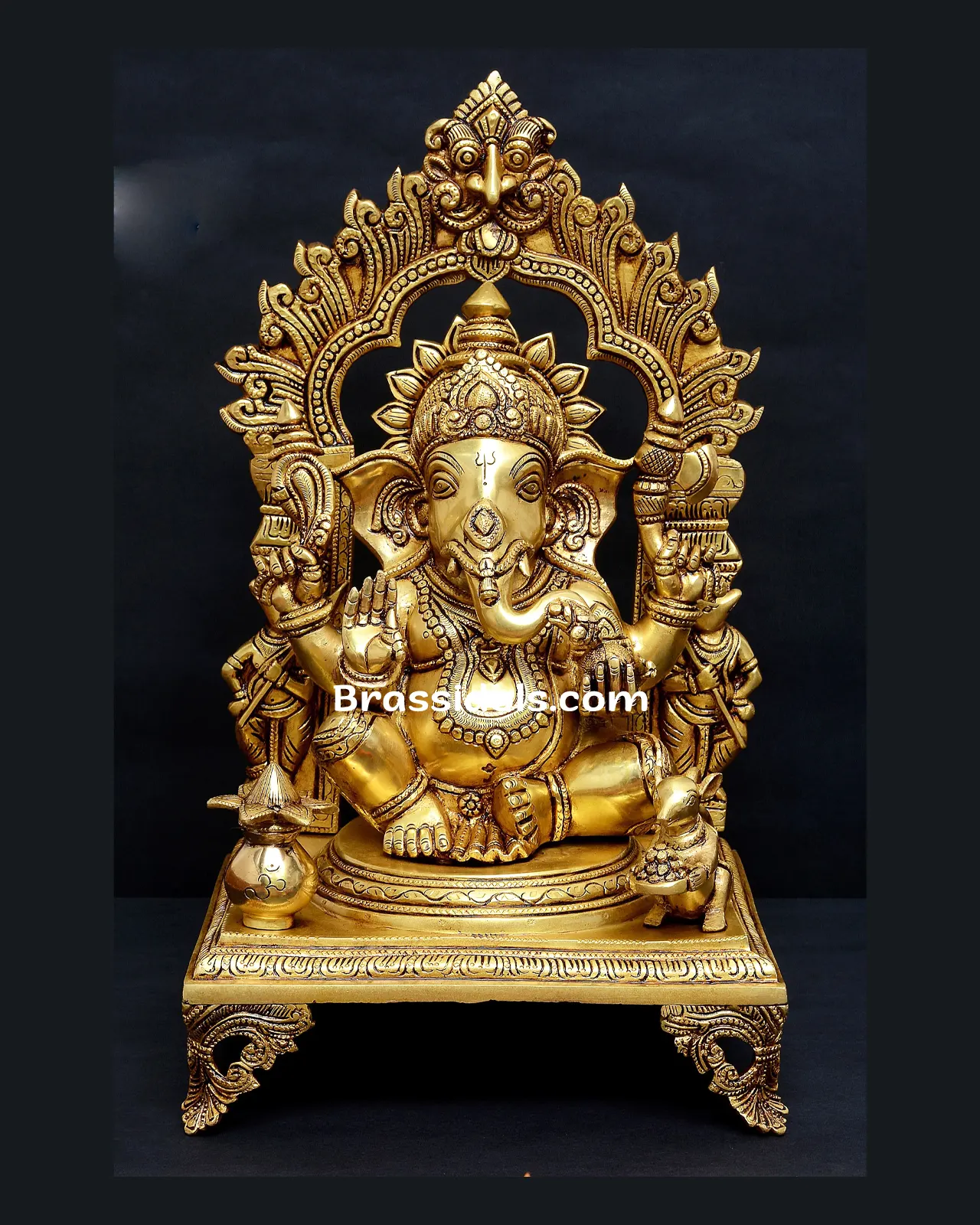 Brass frame cowki Ganesha idol - 18 inches