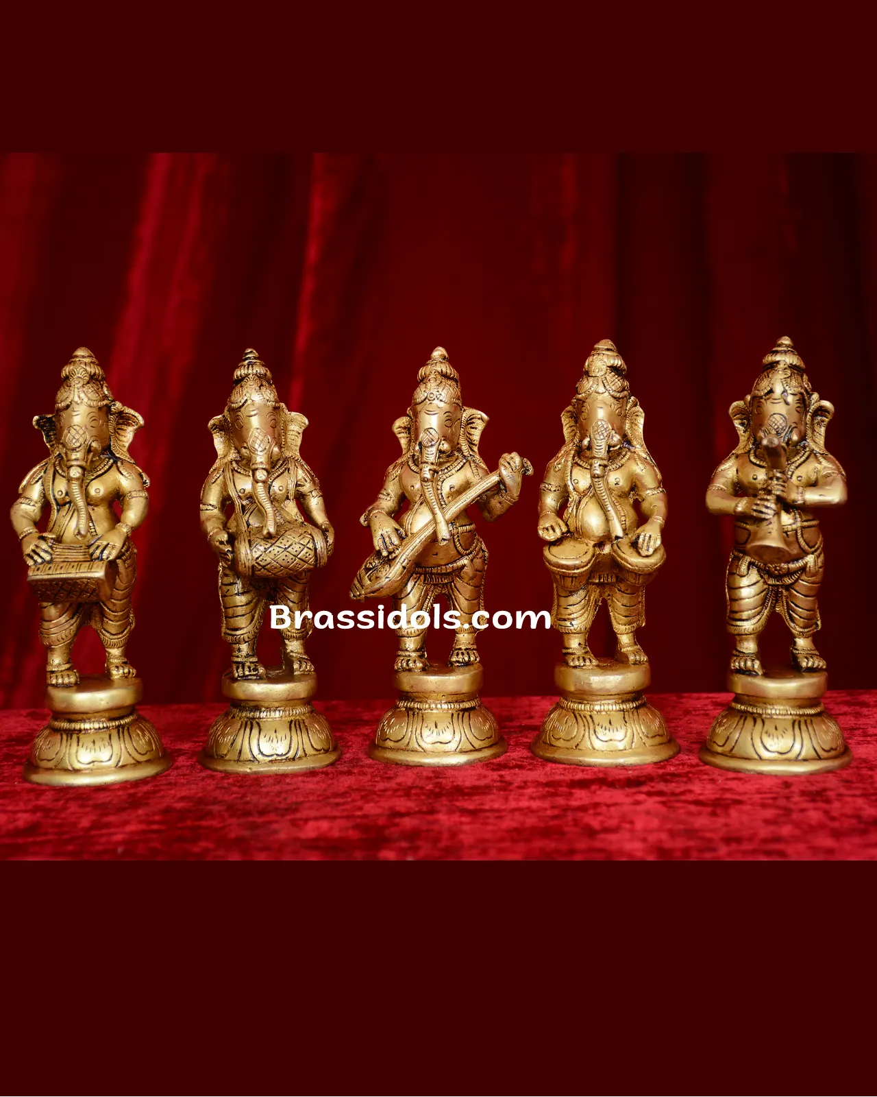 Brass Standing Musical ganesha set - 6.5 inches