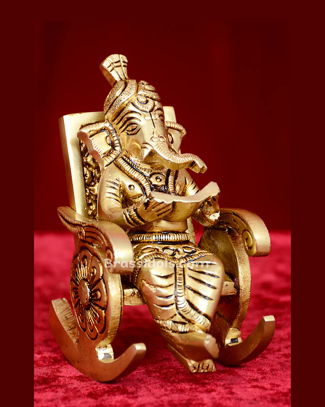Brass Ganesha on Rocking Chair idol - 4 inches - secondary