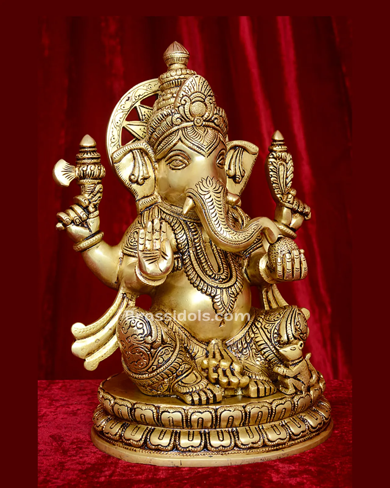 Brass Round Base Ganesha Statue Ganpati Idol - 12 inches - secondary