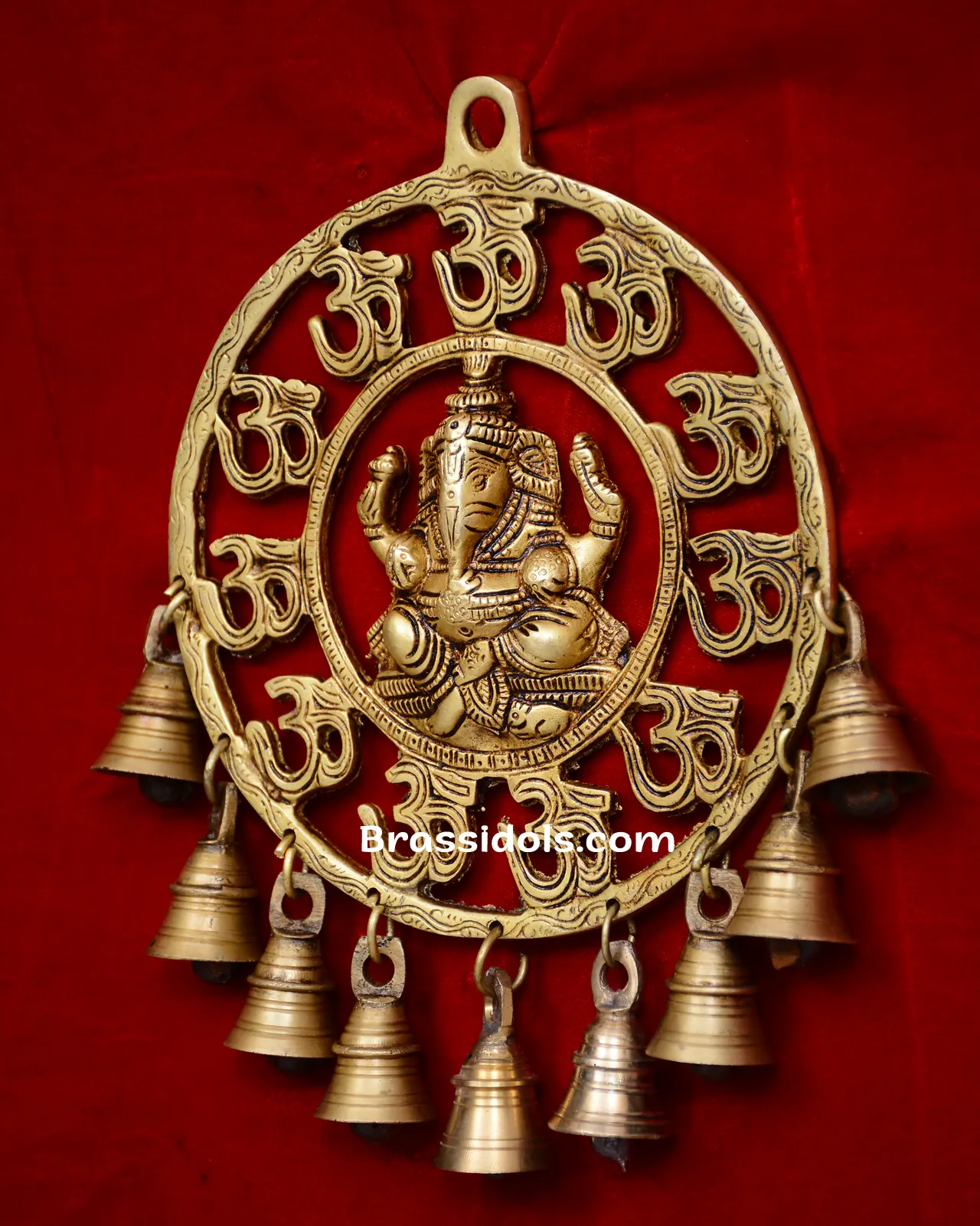 Brass Round Om Ganesh with bells wall Hanging - secondary
