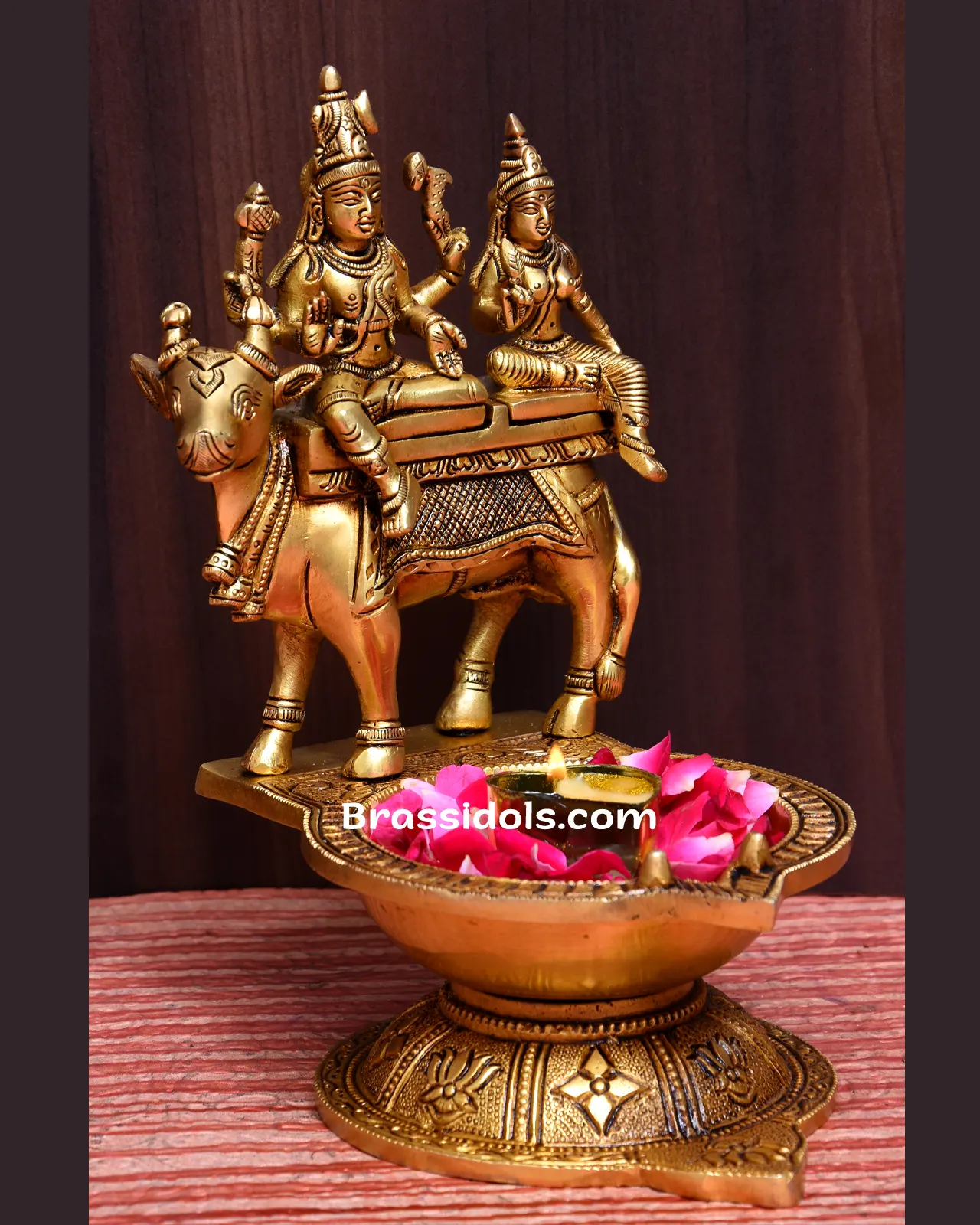 Divine Shivan Parvathi with Kamadenu and Vilaku - 9 Inches - secondary