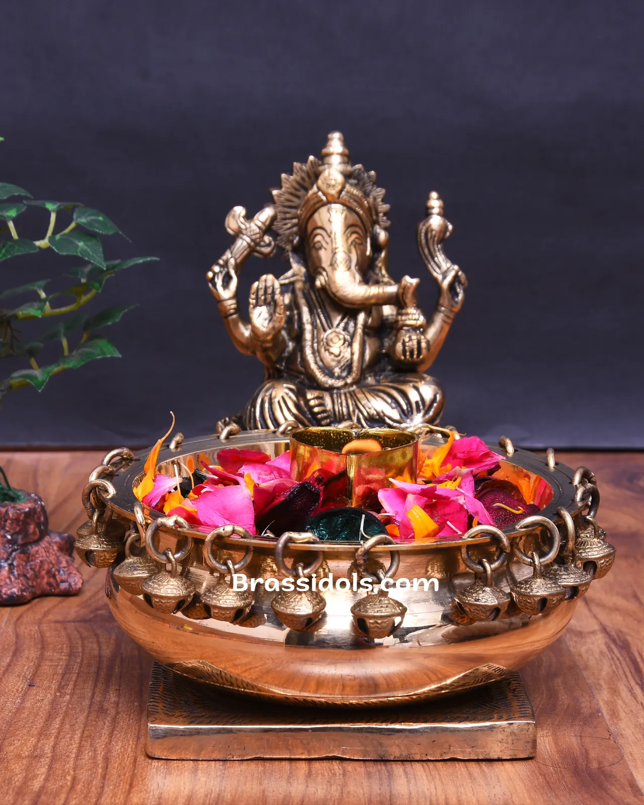 Brass Ganesh with Separate Urli Bowl - secondary
