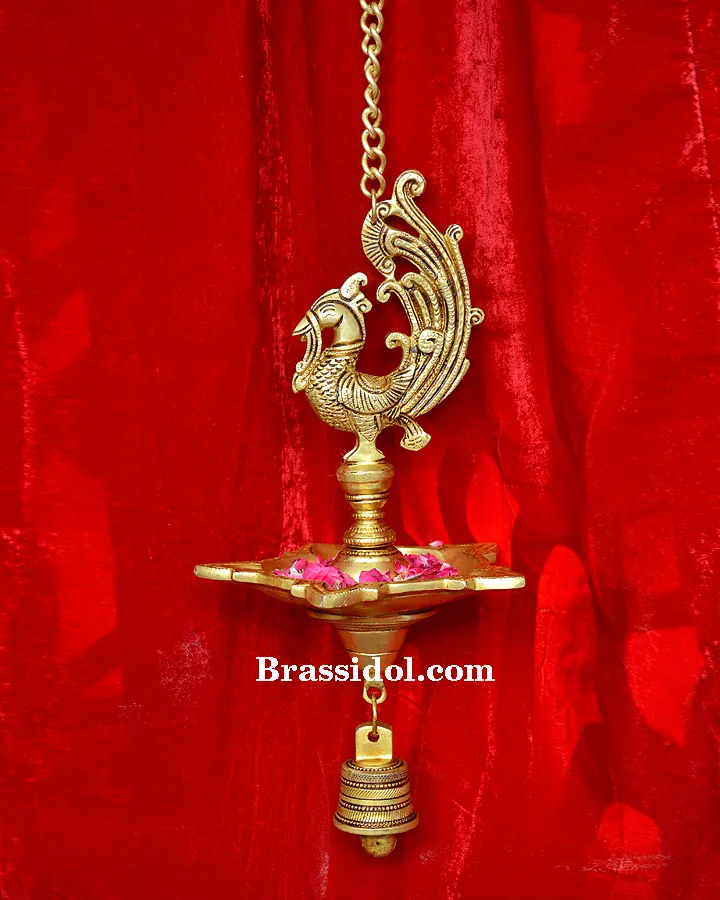 Peacock Hanging Diya with Bell - secondary