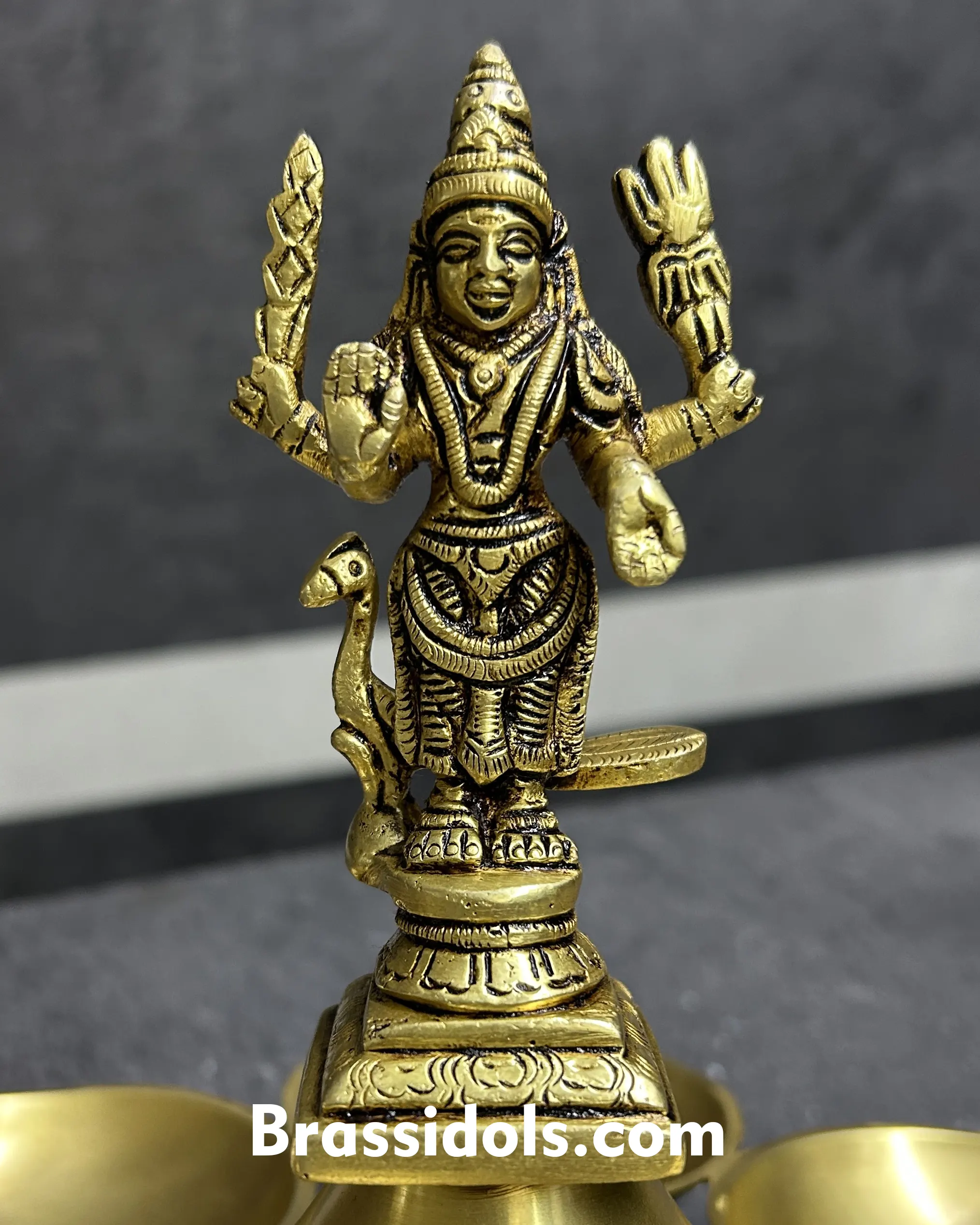 Divine Murugan with Mayil and Vajrayudham Brass Vilakku - secondary