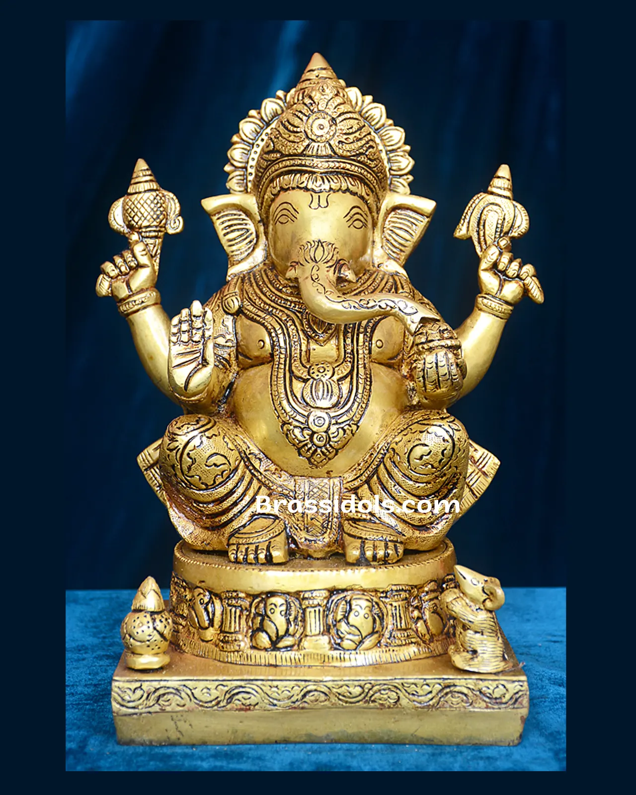 Brass Sitting Ganesha idol - 10 inches